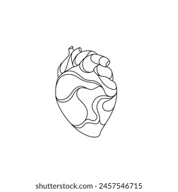 Heart abstract line art drawing, isolated vector illustration, human heart small tattoo, print and logo design, single line on white background. 