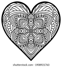 corazón con ornamentos lineales abstractos en estilo folclórico dibujado sobre un fondo blanco, vectorial, valentinas día