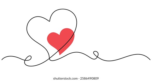 Heart. Abstract love symbol. Continuous line art drawing vector illustration, Hand drawn doodle heart. Stroke is editable so you can make it thiner or thicker. Continuous seamless line art drawing. 