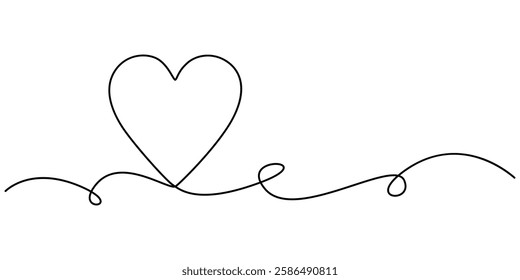 Heart. Abstract love symbol. Continuous line art drawing vector illustration, Hand drawn doodle heart. Stroke is editable so you can make it thiner or thicker. Continuous seamless line art drawing. 