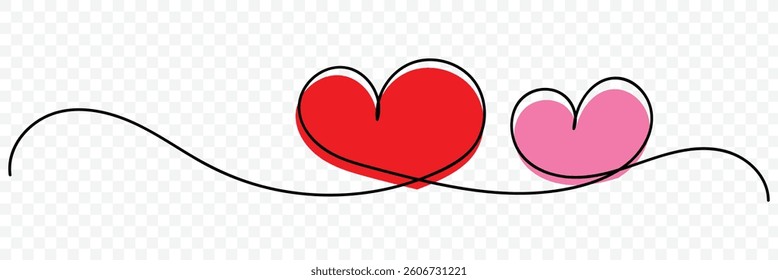 Heart abstract love symbol. Hand drawn doodle heart. Continuous one line drawing of red heart isolated on white background. Vector illustration