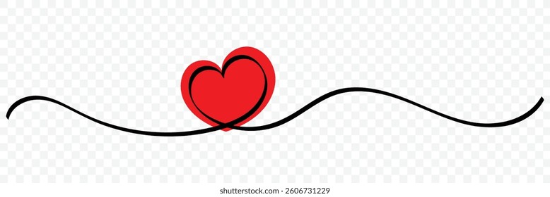 Heart abstract love symbol. Hand drawn doodle heart. Continuous one line drawing of red heart isolated on white background. Vector illustration