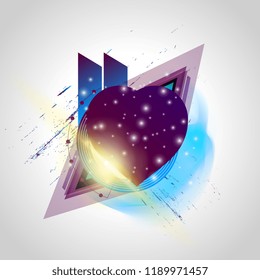 Heart in abstract modern graphic elements. Dynamical colored forms and line.