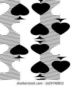 Heart in abstract pattern, linear, seamless vector background.
