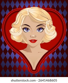 Heart ace poker girl , art deco, vector illustration