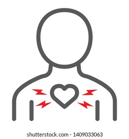 Heart Ache Line Icon, Body And Pain, Heart Attack Sign, Vector Graphics, A Linear Pattern On A White Background, Eps 10.