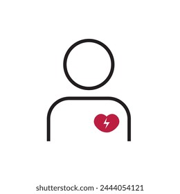 Icono de línea delgada, cuerpo y dolor, signo de ataque al corazón, gráficos de Vector, un patrón lineal sobre un fondo blanco