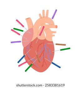 Heart Acupuncture flat vector illustration isolated