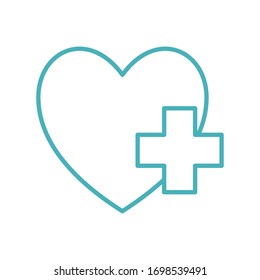 Heart with add as donation symbol line style icon design of Humanity help cooperation together unity support covid 19 theme Vector illustration