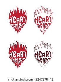 Heart Afire Typography With Flaming Heart Vector Design for Sticker, Tattoo and Merchandise Needs