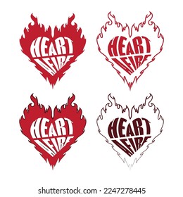 Heart Afire Typography With Flaming Heart Vector Design for Sticker, Tattoo and Merchandise Needs