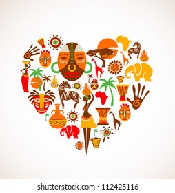 Heart with Africa vector icons