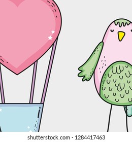 heart air balloon and bird to valentines day