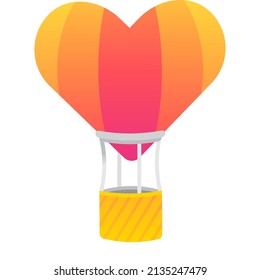 Diseño aislado de icono de vectores de globo aerostático de aire caliente. Forma de amor y regalo de San Valentín creativo. Viaje aéreo romántico