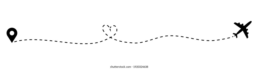 Heart Airplane Route. Plane And Track Icon On A White Background. Vector Illustration