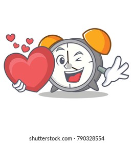 With heart alarm clock mascot cartoon