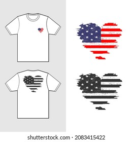 Heart of America Flag Grunge Style T shirt Design, Shape Love USA Abstract Logo Vector Template