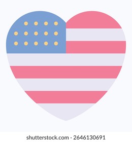 Heart American Flag, Fourth Of July Icon, Vector Style Flat Icon. 