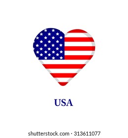 Heart with American flag. Patriotic symbol. Button.  USA  Independence Day 