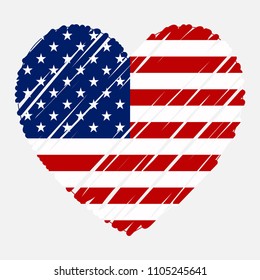 Heart with American flag.United States flag icon.
