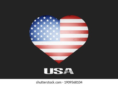 Heart with american national flag colors. Flag of USA in the form of a heart made on an isolated background. Design pattern for greeting card on an Valentines day. Vector illustration