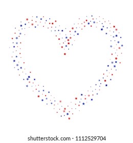 Heart of American Patriotic Stars Confetti. 4th of July Pattern Design. Freedom Nation Texture. Flyer, Cover Print Design Background.