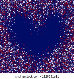 Heart of American Patriotic Stars Confetti. USA Cover Pattern Design. Veteran Day Texture. Flyer, Cover Print Design Background.