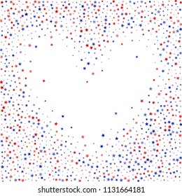 Heart of American Patriotic Stars Confetti. USA Concept Poster Pattern Design. United States Texture. Business Presentation Stars Background.