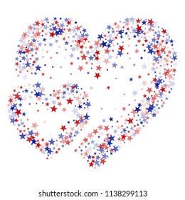 Heart of American Patriotic Stars Confetti. USA Memorial Day Pattern Design. Liberty Patriotic Texture. Business Presentation Stars Background.