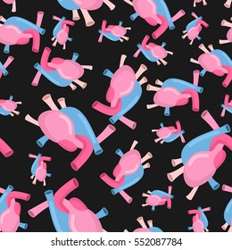 Heart anatomy body seamless pattern. Atrial and ventricular. Veins and arteries background. Anatomical texture