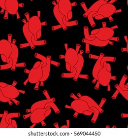 Heart anatomy body seamless pattern. Atrial and ventricular pattern. Veins and arteries background. Anatomical texture