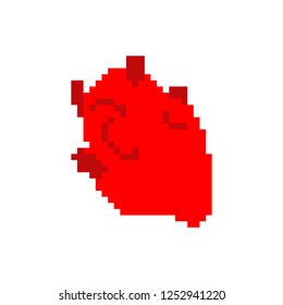 Heart Anatomy Pixel Art. Human Internal Organs 8 Bit. Pixelate 16bit. Old Game Computer Graphics Style

