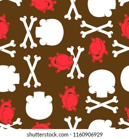 Heart Anatomy and skull and crossbones pattern seamless. Crossbones skeleton background. Vector ornament