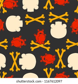 Heart Anatomy and skull and crossbones pattern seamless. Crossbones skeleton background. Vector ornament
