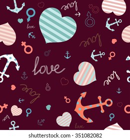 Heart and anchor love seamless pattern valentine's day background