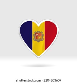Corazón de la bandera de Andorra. Estrella de botón plateado y plantilla de bandera. Fácil edición y vector en grupos. Ilustración vectorial de bandera nacional sobre fondo blanco.