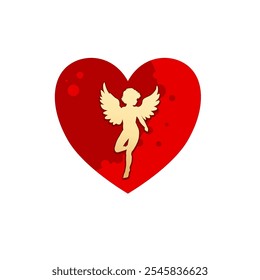 heart with angel silhouette, cupid - vector illustration
