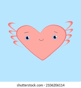 Heart with angel wings. Face, eyes, smile.