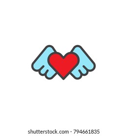 Heart angel wings filled outline icon, line vector sign, linear colorful pictogram isolated on white. Love valentines day symbol, logo illustration. Pixel perfect vector graphics