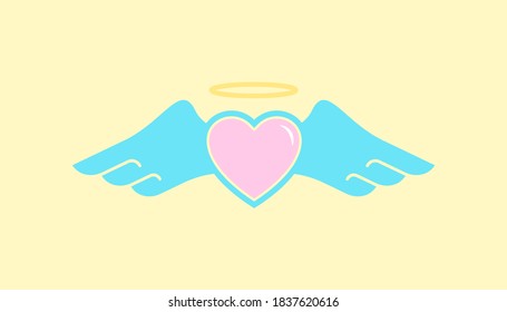 Heart with angel wings flat design with colors isolated. Vector illustration