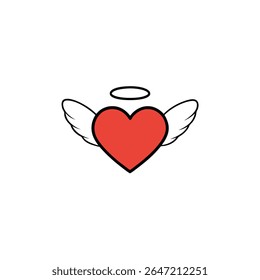 a heart with angel wings and a halo above vector
