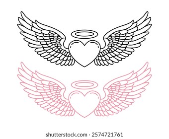 Heart with Angel Wings and Halo Clip Art, Valentine's Day, Wedding Symbol, Memorial Graphic, Angelic Imagery