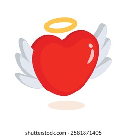 Heart with angel wings and halo representing pure love.