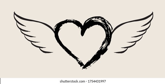 Heart with angel wings hand drawn vector illustration