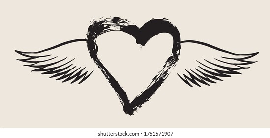 Heart with angel wings hand drawn vector illustration