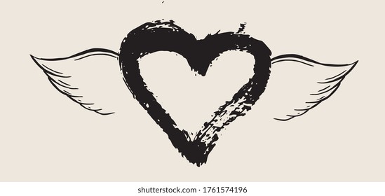 Heart with angel wings hand drawn vector illustration