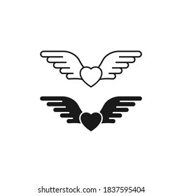 Heart with angel wings line and glyph icon isolated on white background. Vector illustration