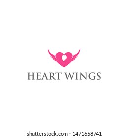 Heart with angel wings logo design template vector.