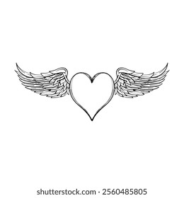 A heart with angel wings symbolizing love, freedom, and divinity. Perfect for tattoos, logos, or decorative artwork.