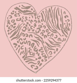 Heart animal pattern. Fashion tshirt graphic design, kids, girl, heart and more